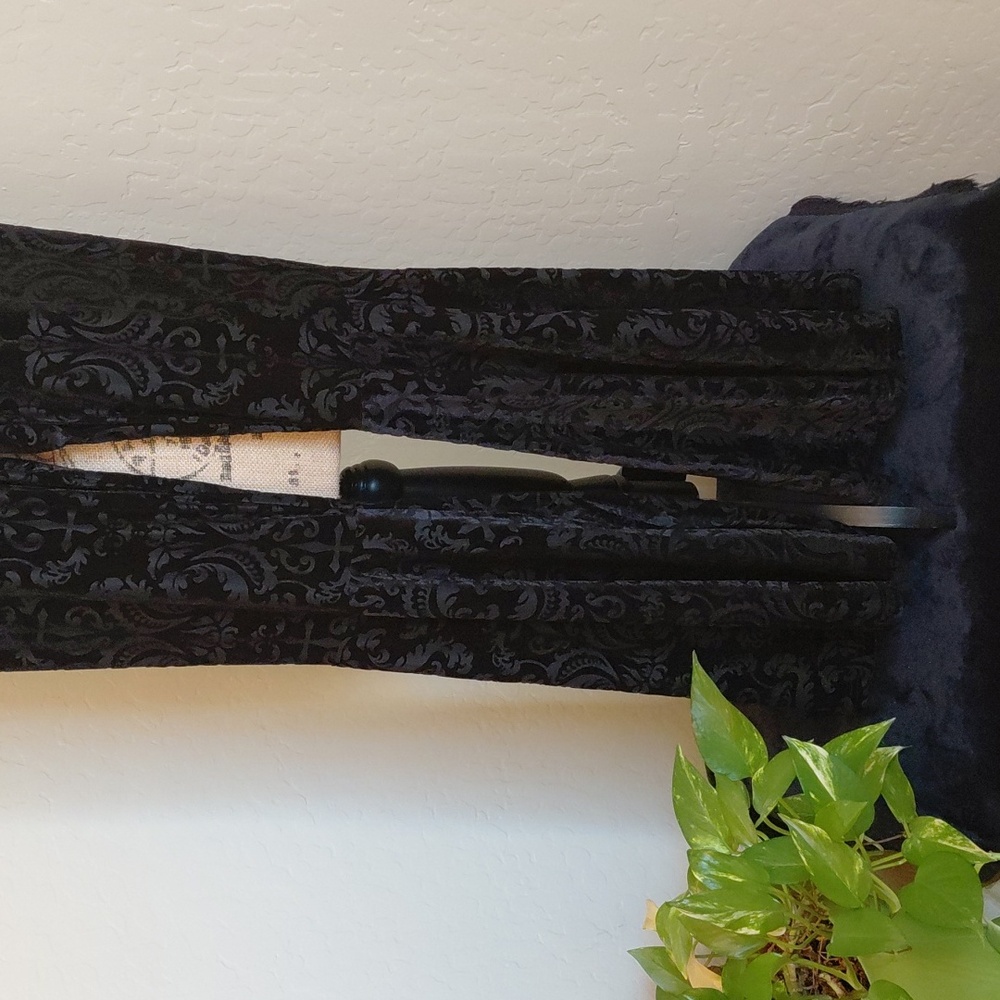 KILLSTAR 4X BLACK MISERIA SUPER FLARES ELASTIC WAIST INVERTED CROSS AND FLORAL - Picture 3 of 12